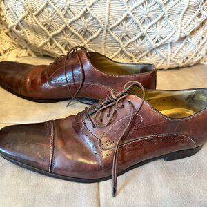 Men's Calfskin Oxford Dress Shoes, Brown, Size 9.5